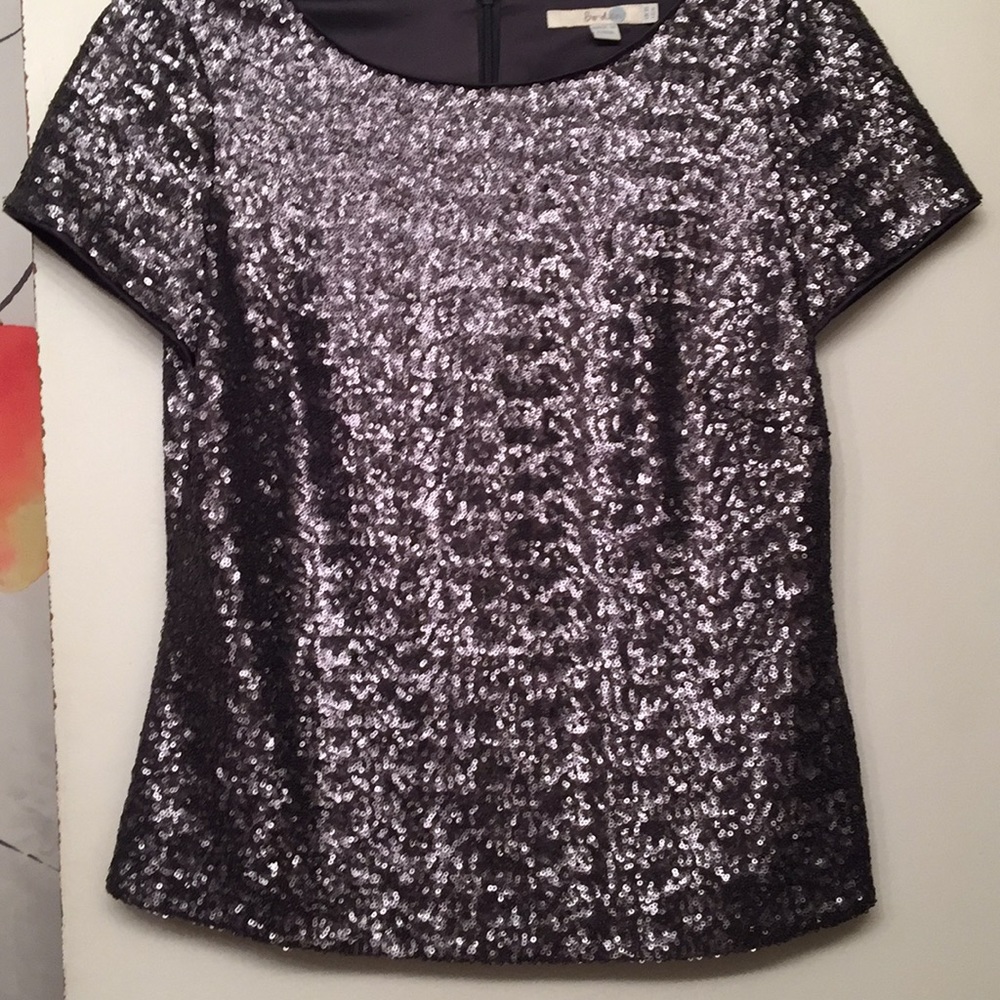 Boden steel gray silver sequined blouse Size 6 EUC